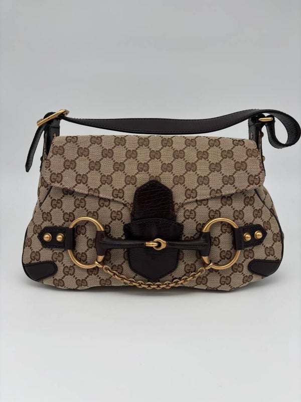 Gucci monogram horsebit schoudertas