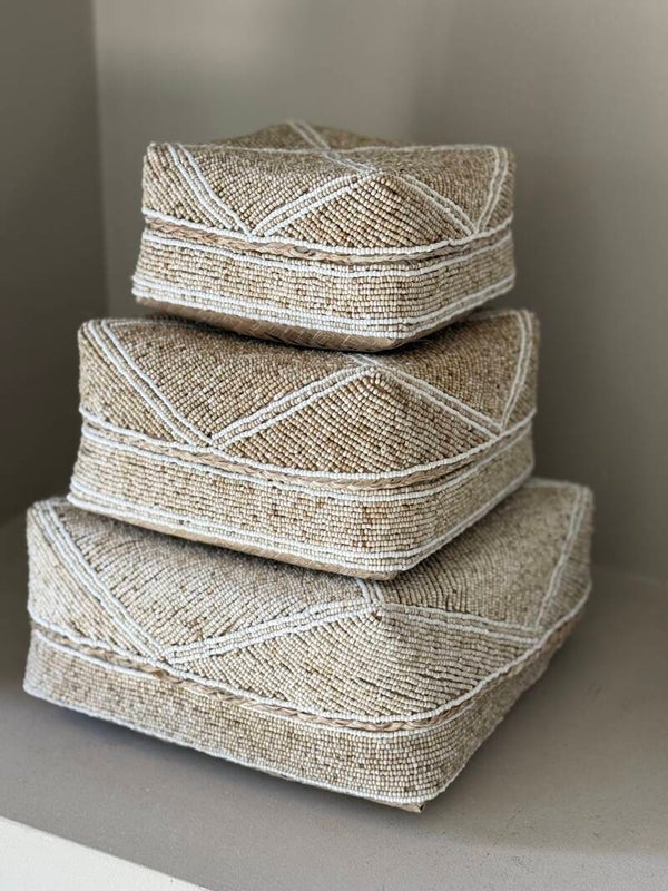 Set van 3 - Offermandjes wit/naturel laag