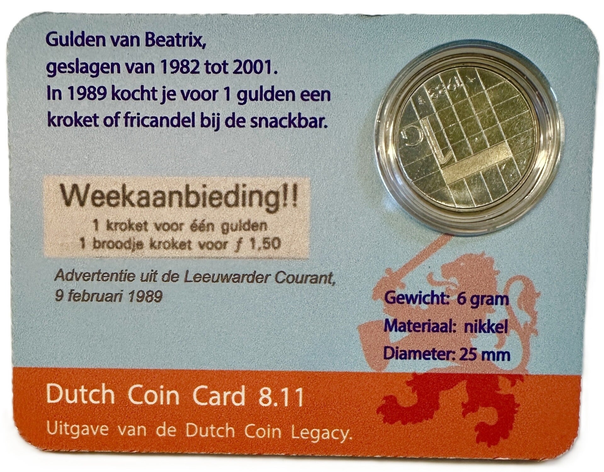 Dutch Coin Card 8.11. Gulden van Beatrix 1982 - 2001