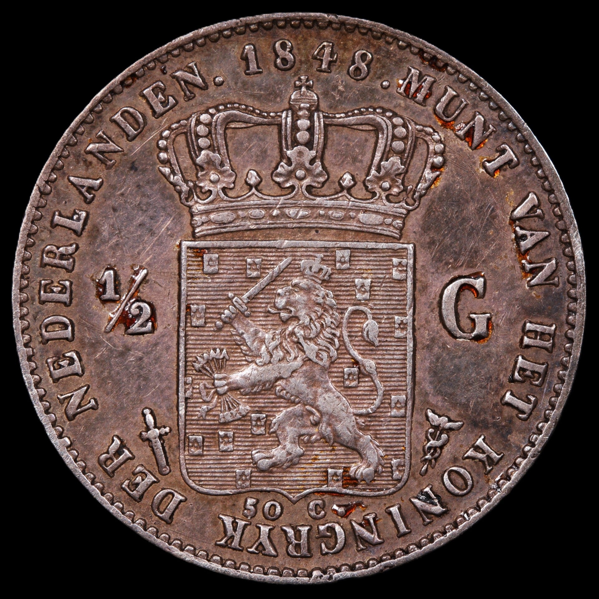Halve gulden 1848. Zfr/ Pr.