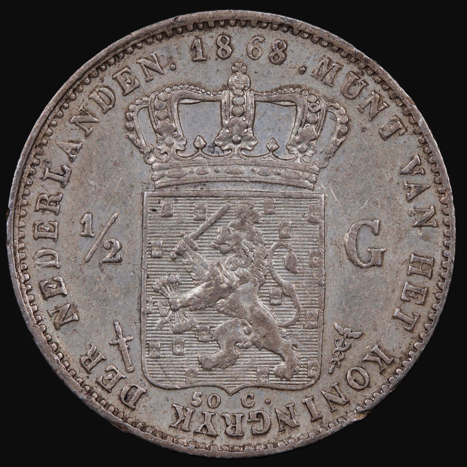 Halve gulden 1868. Zfr.