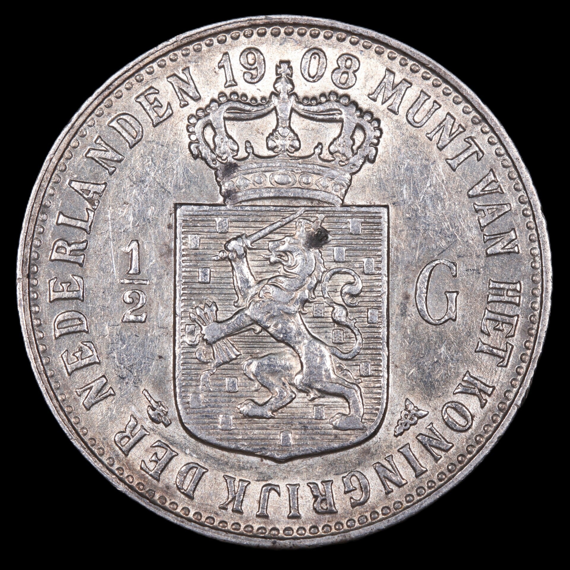 Halve gulden 1908. Zfr/ Pr.