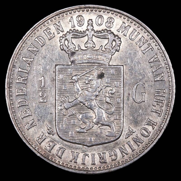 Halve gulden 1908. Zfr/ Pr.