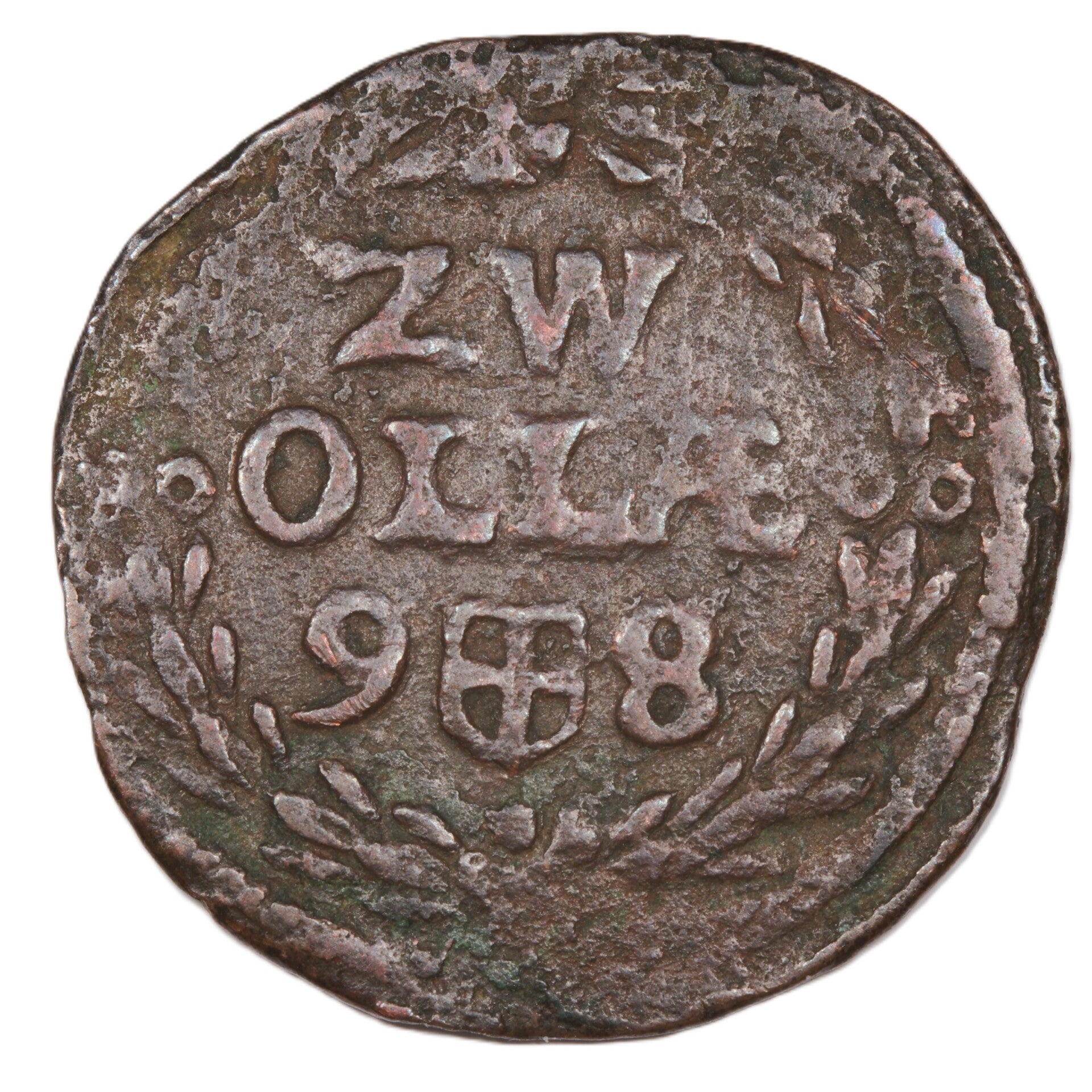 Duit Zwolle 1598. Fr+.