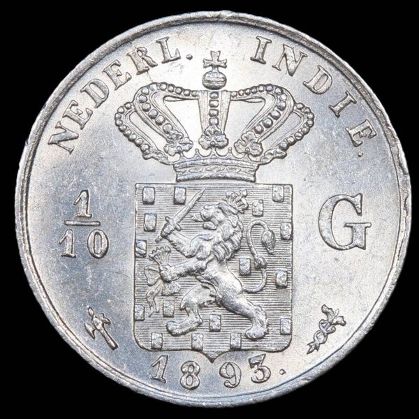 1/10e gulden Ned. Indie. 1893. Unc.