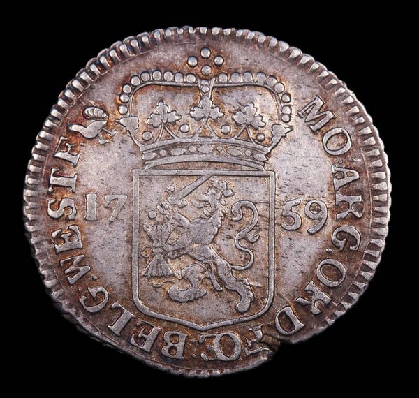 1/4 gulden of muntmeesterpenning West-Friesland, 1759. Zfr