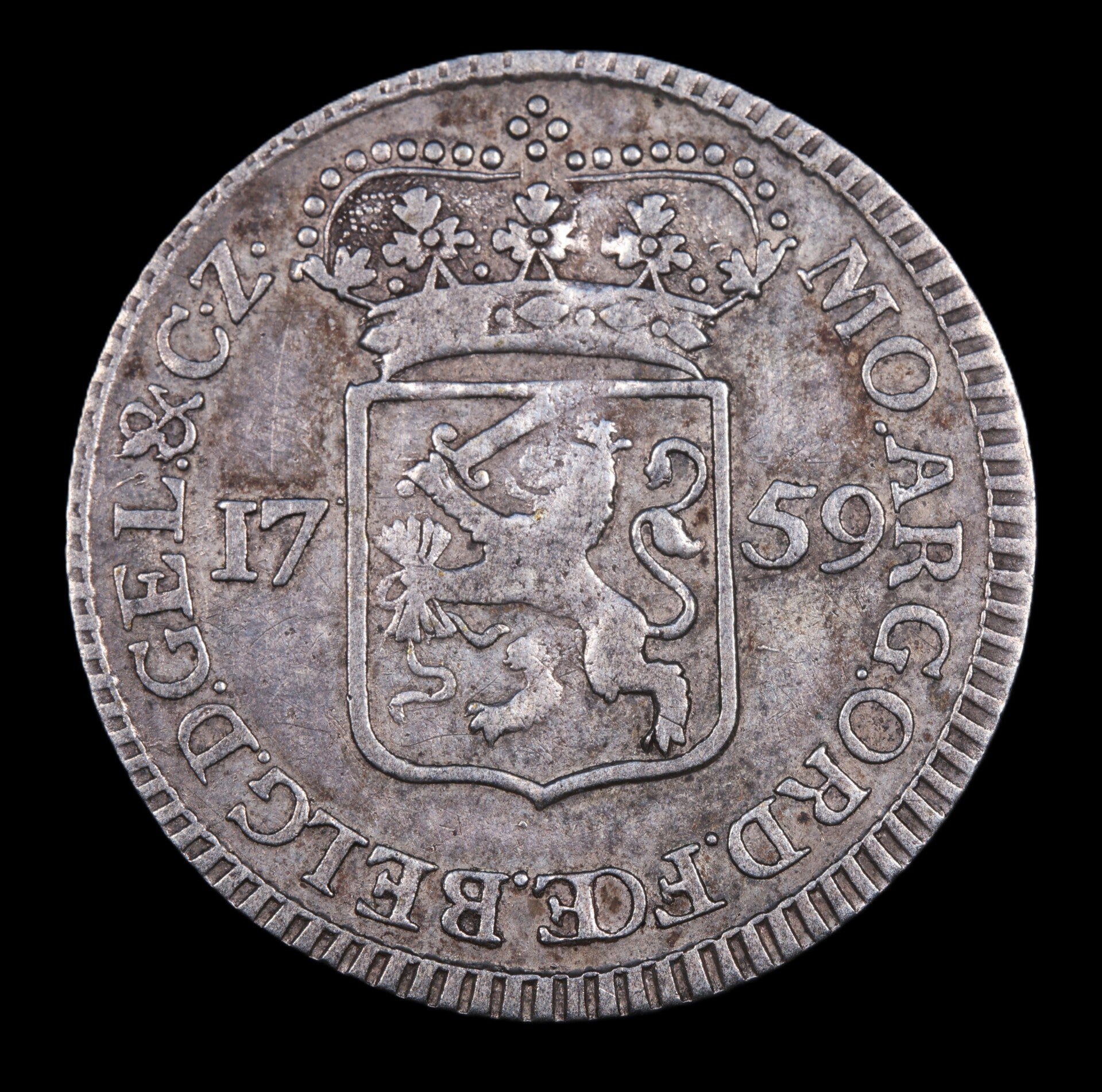 1/4 gulden of muntmeesterpenning Gelderland, 1759. Fr/ Zfr.