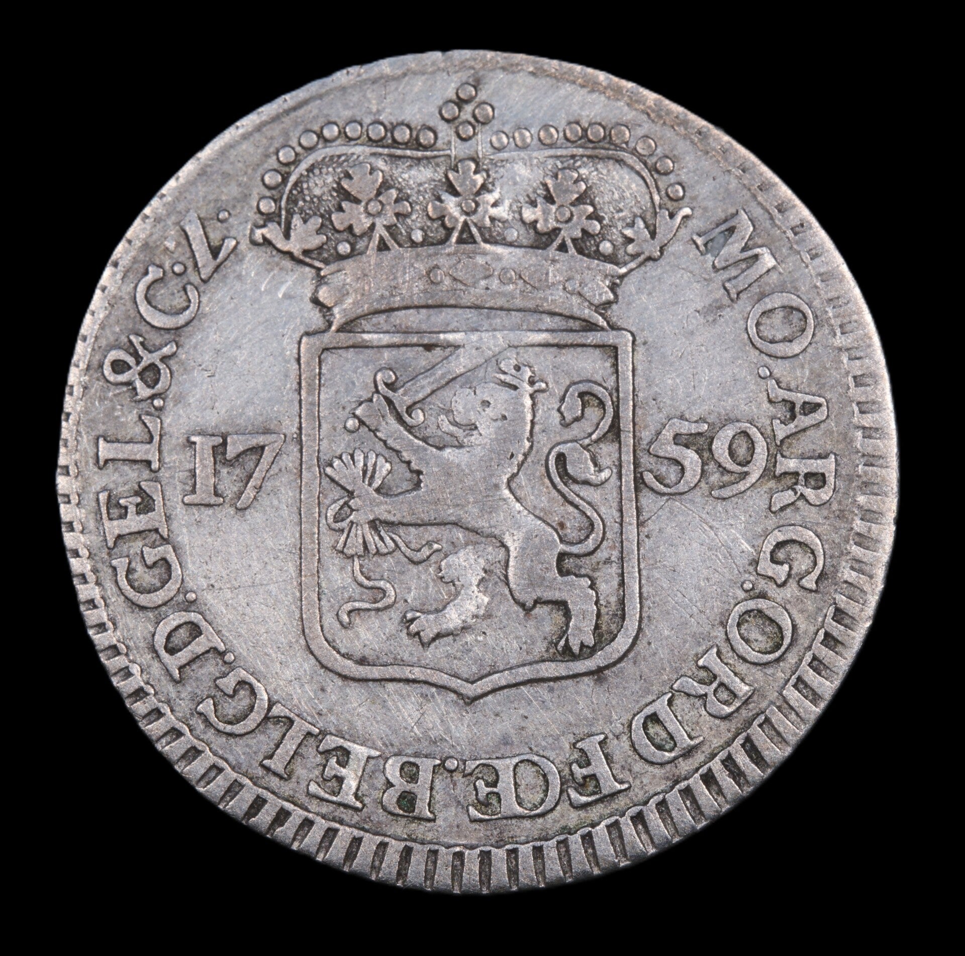 1/4 gulden of muntmeesterpenning Gelderland, 1759. Fr/ Zfr.