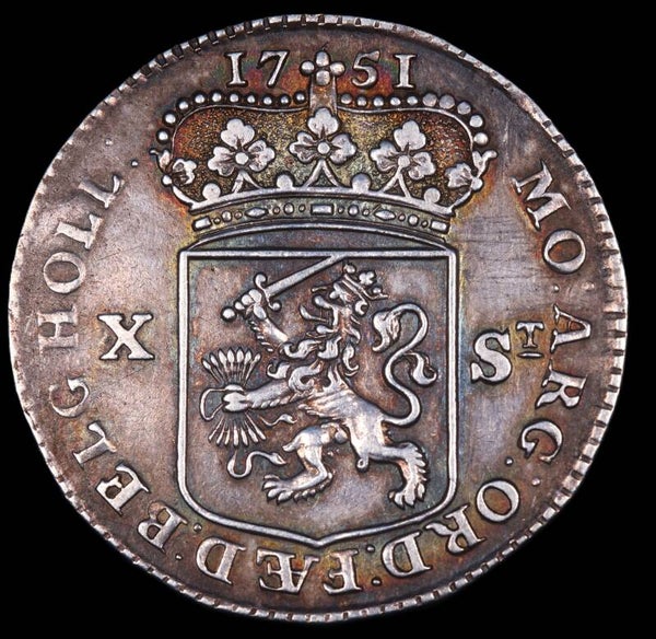 10 stuiver Holland 1751. Zfr/ Pr.