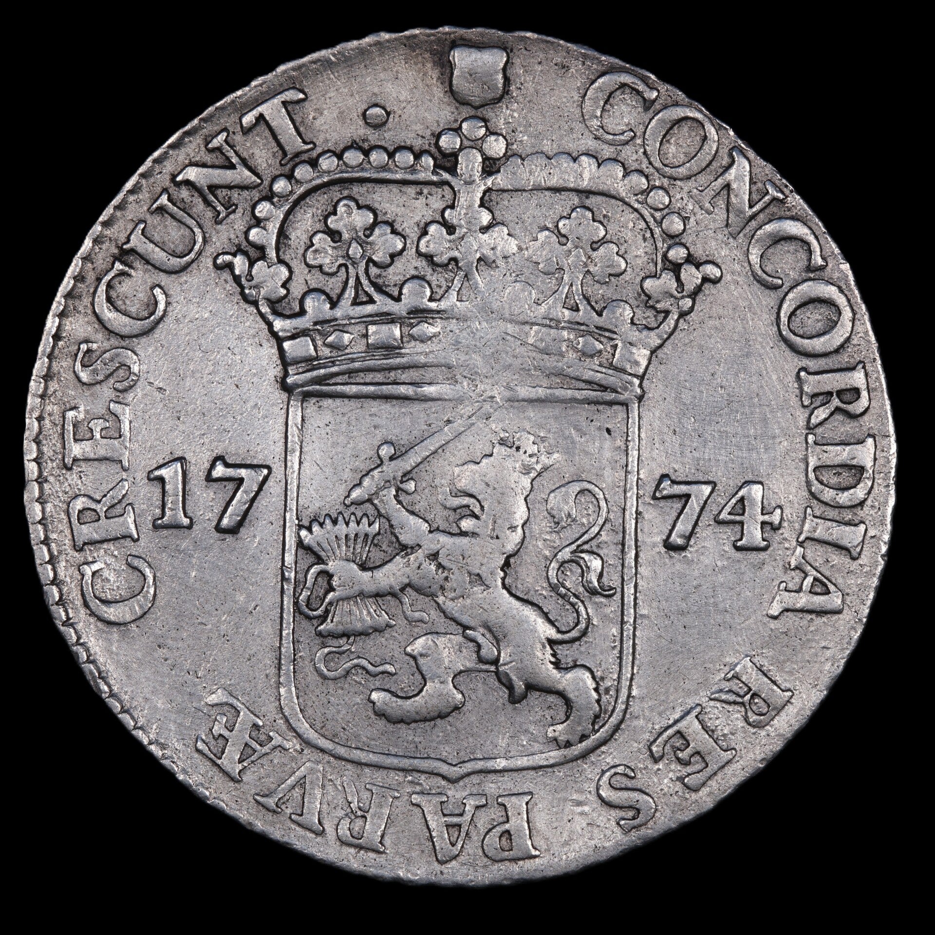 Zilveren dukaat, Utrecht, 1774. Zfr.