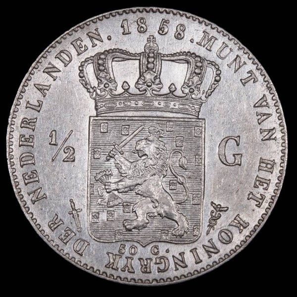 Halve gulden 1858. Pr/ Unc.