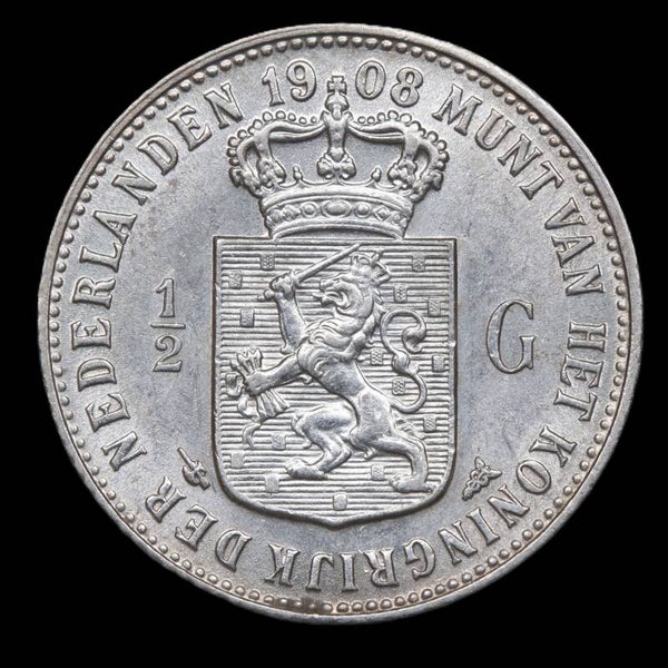 Halve gulden 1908. Unc.