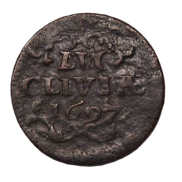 Duit Kleef. Gelderland. 1697. Fr/ Zfr.