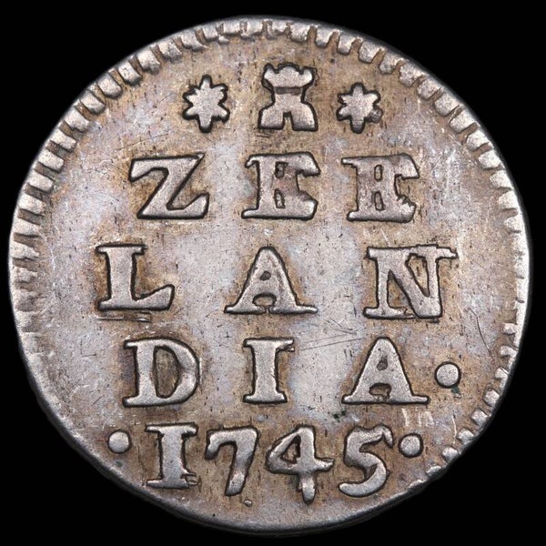 Dubbele wapenstuiver Zeeland. 1745. Zfr.