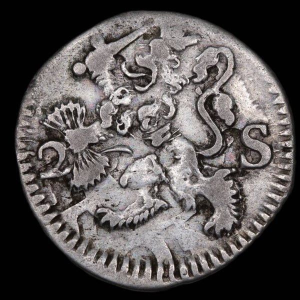 2-stuiver met klimmende leeuw. Friesland. 1710. Zfr