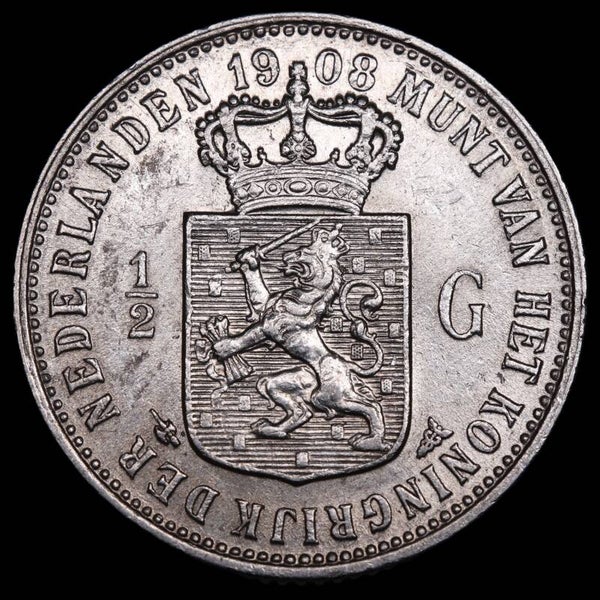 Halve gulden 1908. Pr.