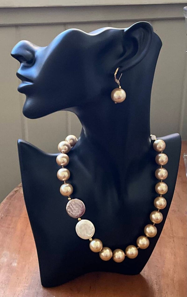 Choker Necklace 14mm Shell Pearl Champagne