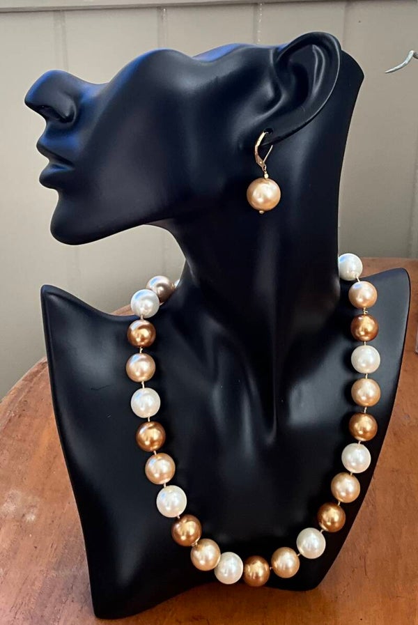 14mm Shell Pearl Nutmeg Mix Necklace