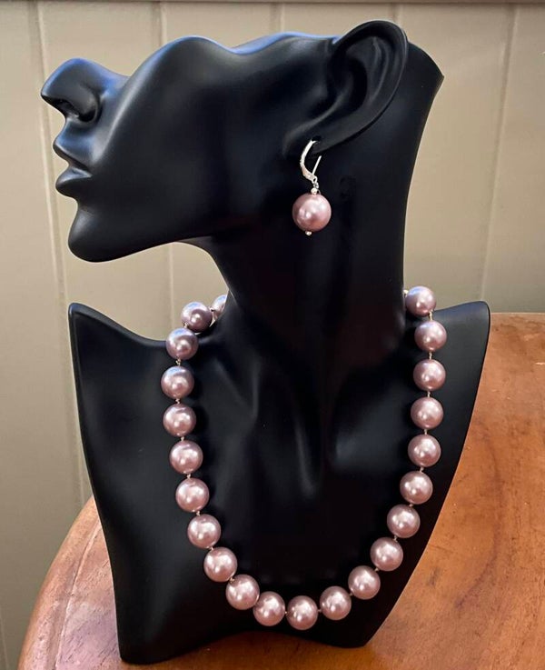 14mm Shell Pearl Amethyst Pink Necklace