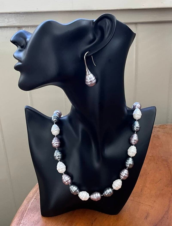 Baroque Shell Pearl Necklace :Silver/White/ Pink