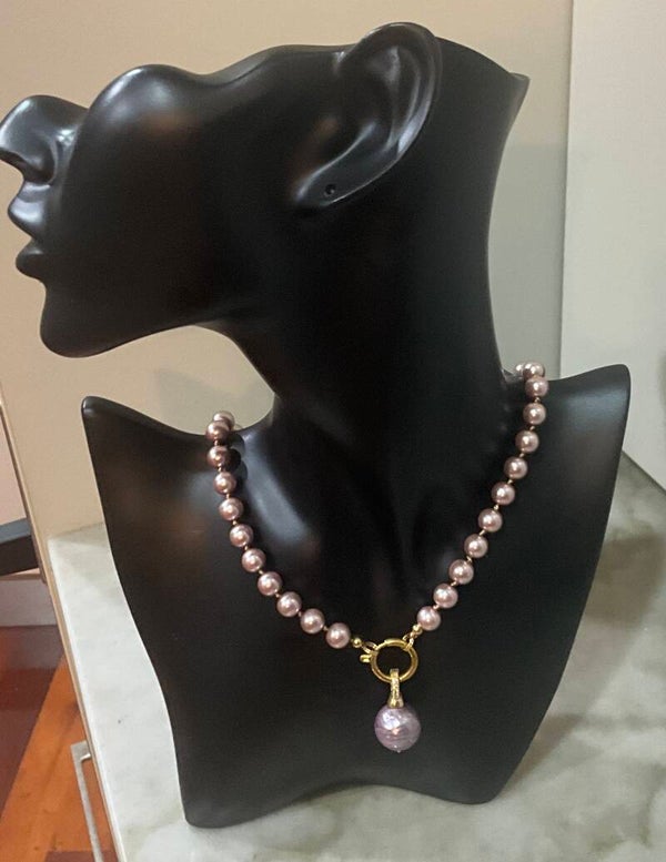 8mm Shell Pearl Necklace Amethyst