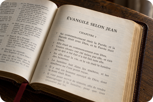 Une Bible ouverte sur une page de l’Évangile selon Jean