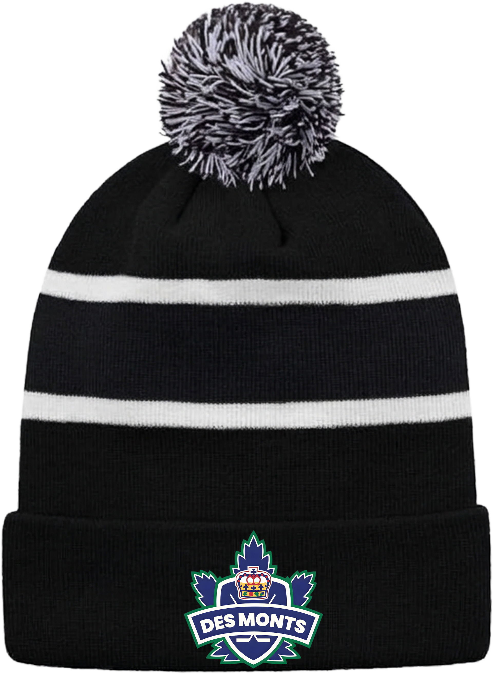 H08080 - Tuque en Tricot Rayée à Ourlet Replié avec Pompon - ODH