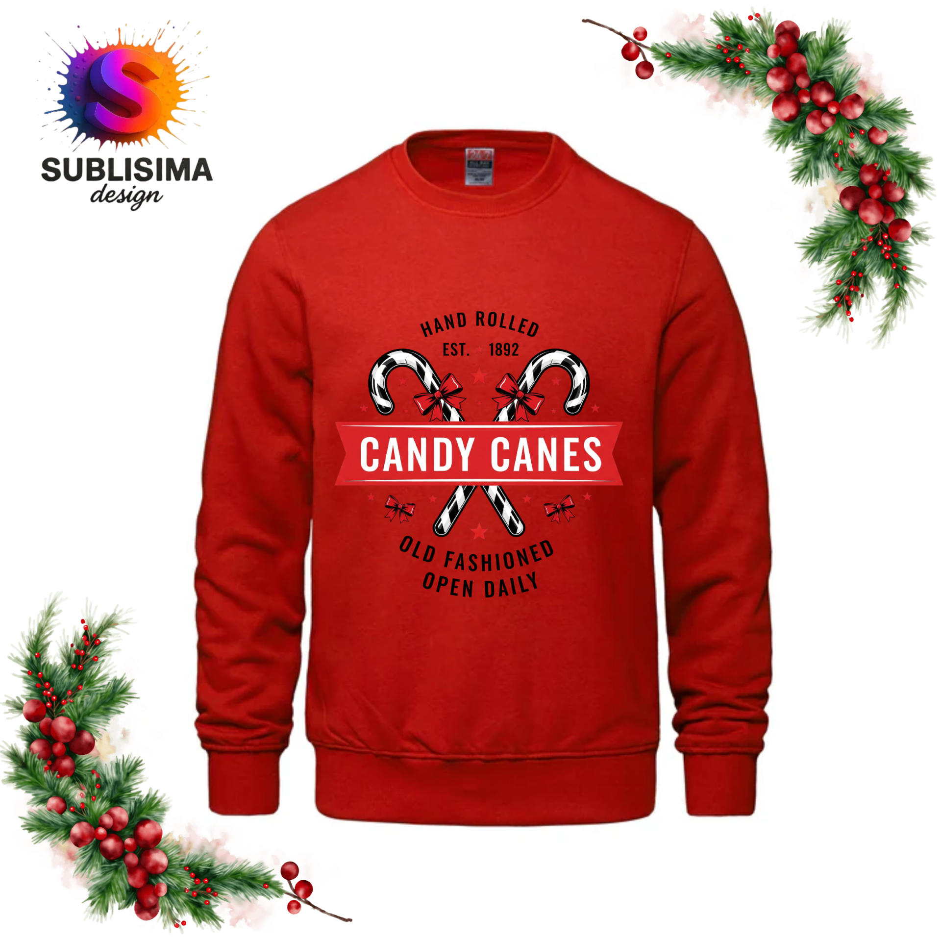 Ouaté à col rond - Noël " Candy cane "