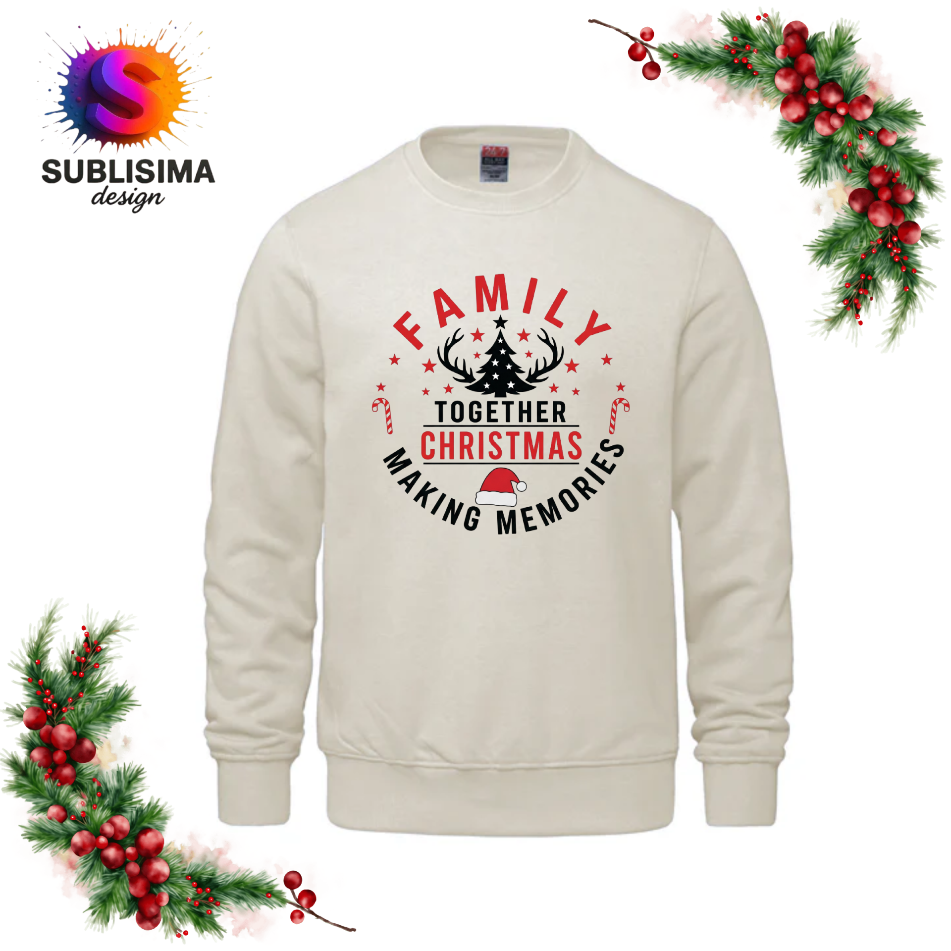 Ouaté à col rond - Noël " Family "