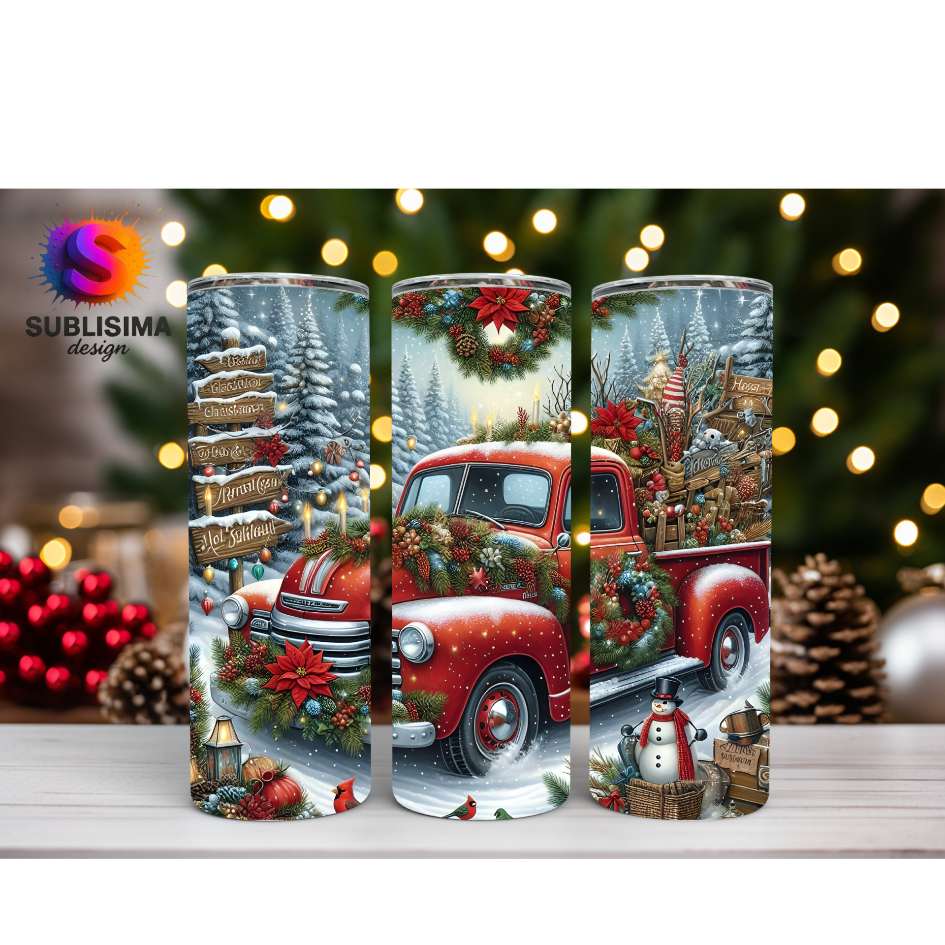 Tasse isotherm 20 oz - Camion rouge Noël