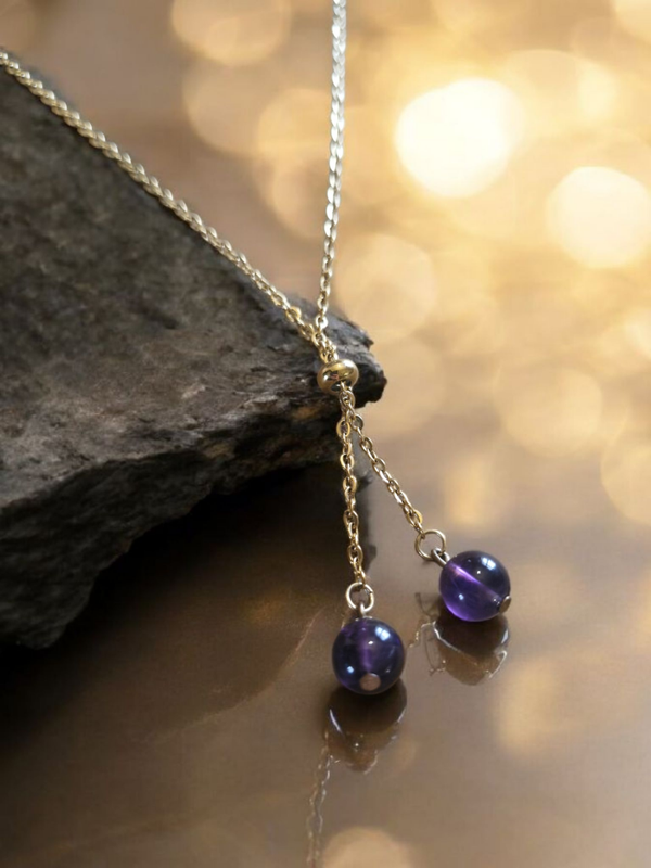 Collier ajustable en acier inoxydable doré et Améthyste