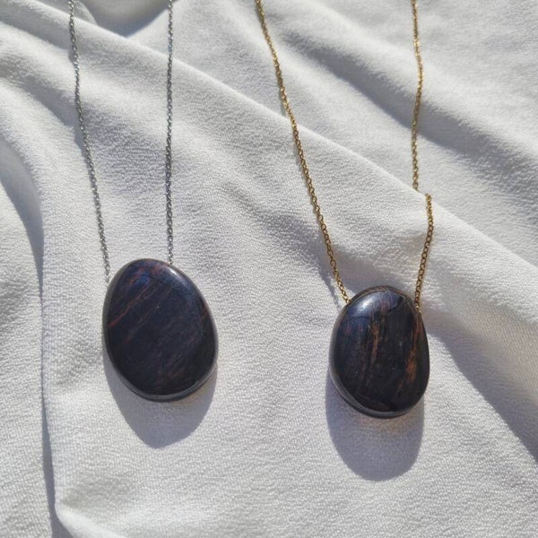 Collier en acier inoxydable & Tourmaline noire