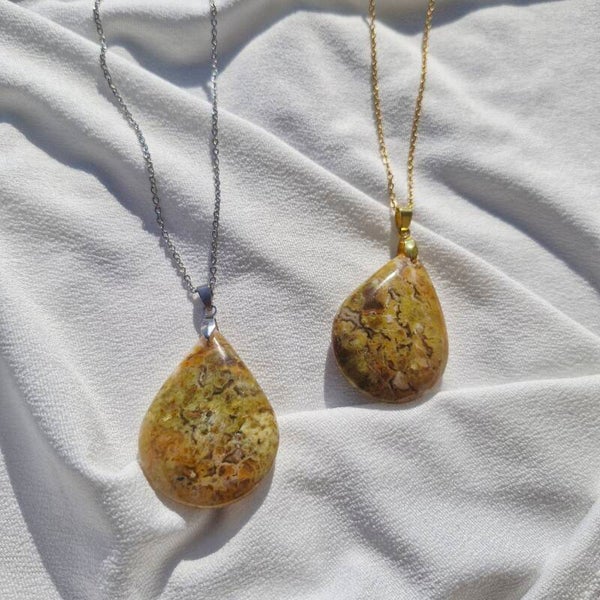 Collier en acier inoxydable & Opale Verte