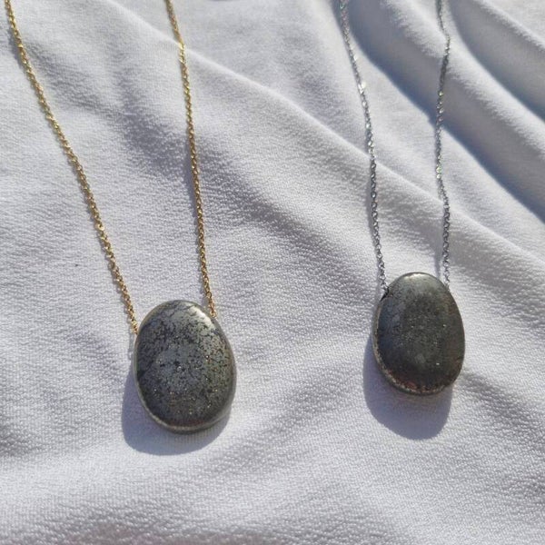 Collier en acier inoxydable doré et Pyrite