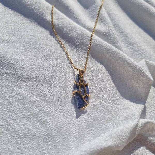 Collier en acier inoxydable doré et Lapis-Lazuli en cage