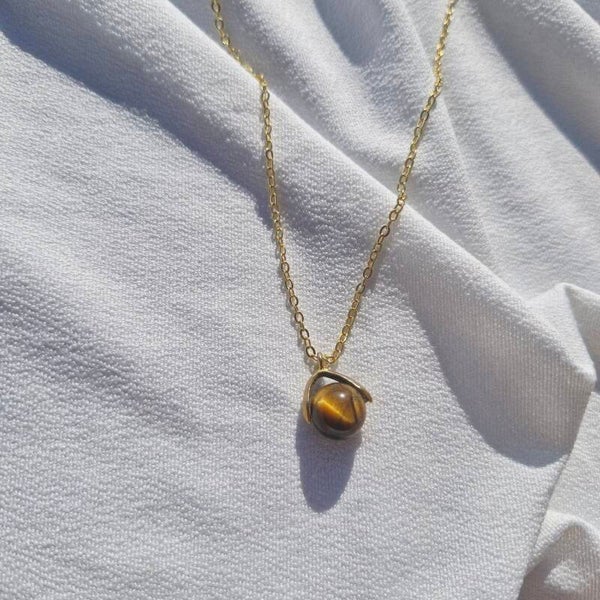 Collier en acier inoxydable doré et Œil de Tigre