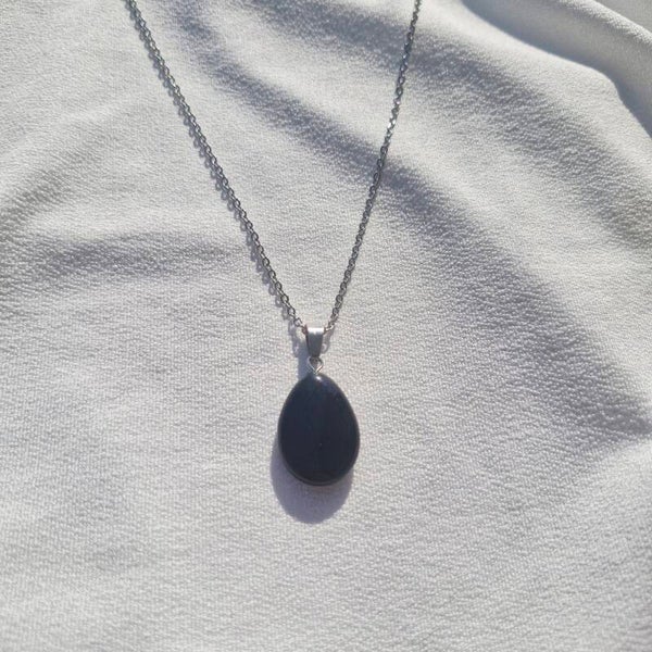 Collier en acier inoxydable et Obsidienne Noire