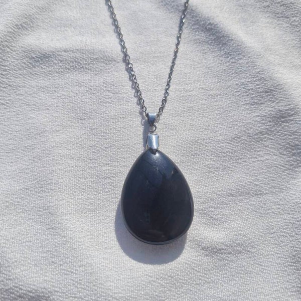 Collier en acier inoxydable et Obsidienne Noire