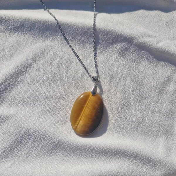 Collier en acier inoxydable et Œil de Tigre