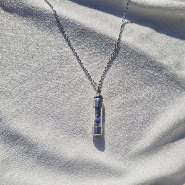 Collier fiole en acier inoxydable et Lapis-Lazuli