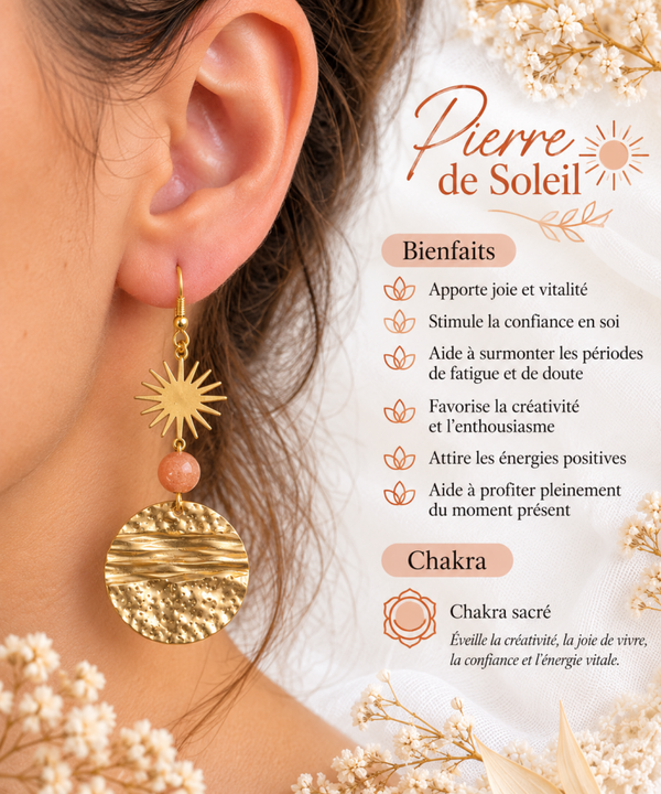 Boucles d'Oreilles Pierre du Soleil - Doré