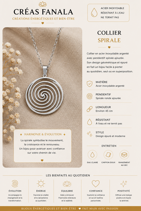 Collier spirale – Acier inoxydable argenté
