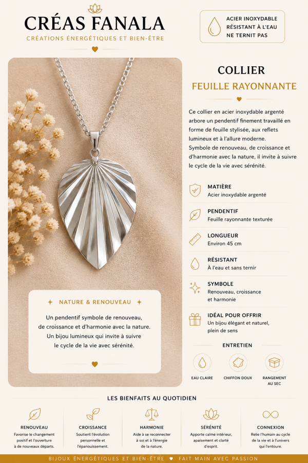 Collier en acier inoxydable – Feuille argentée