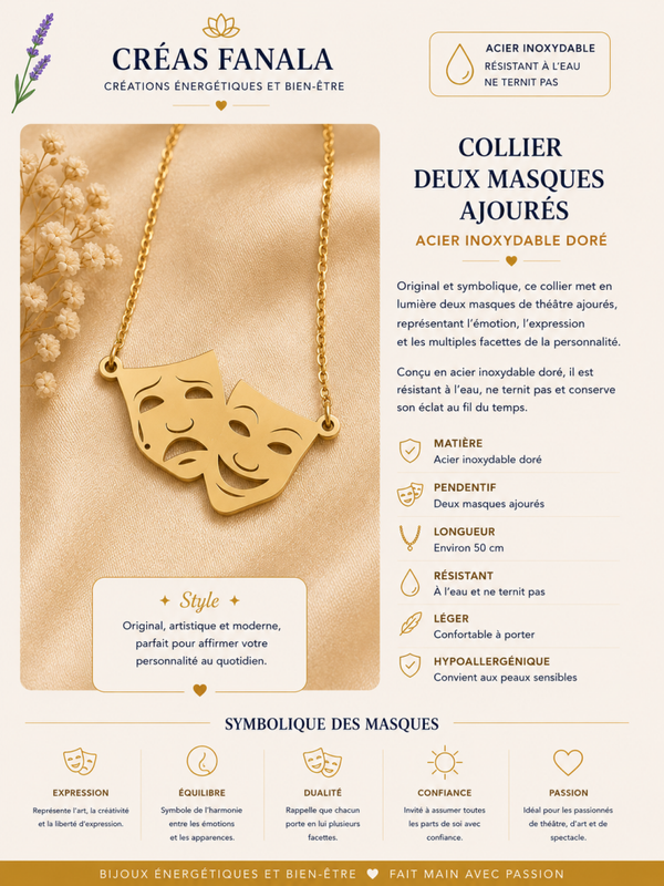 Collier masques – Acier inoxydable doré