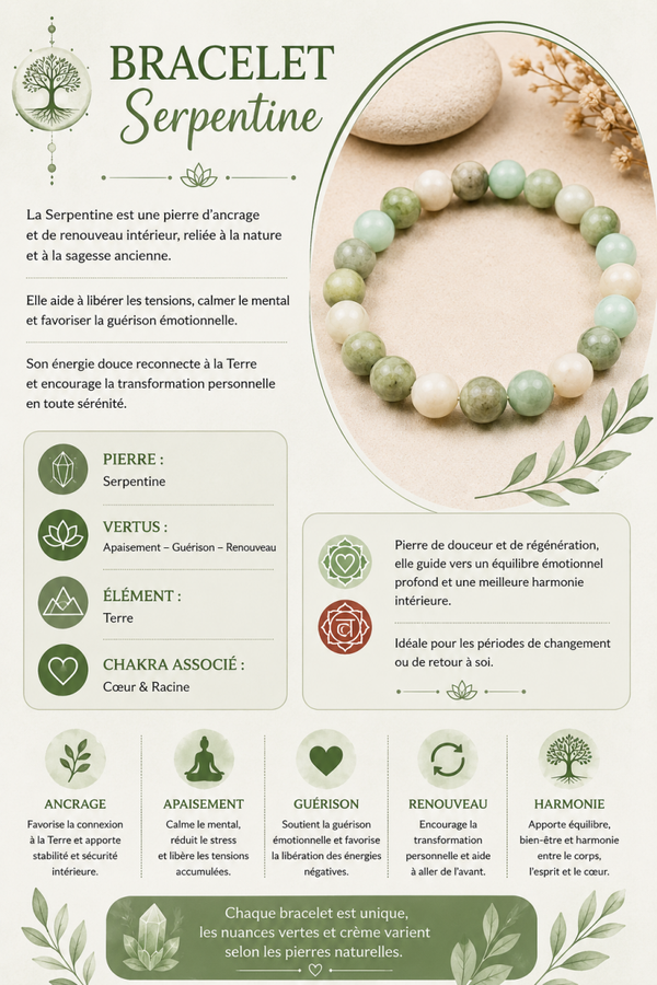 Bracelet en Serpentine – Apaisement & Renouveau