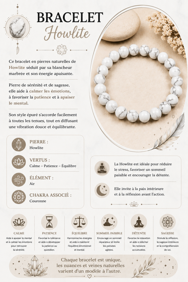 Bracelet en Howlite – Calme & Sagesse