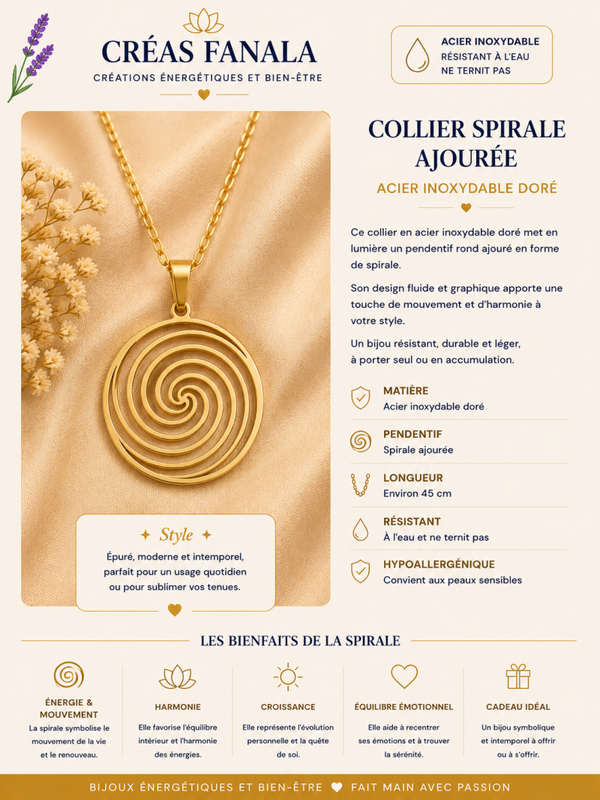 Collier spirale ajourée – Acier inoxydable doré