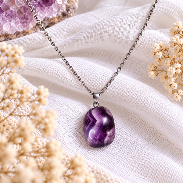 Collier Améthyste Rubanée - Acier Inox Argenté