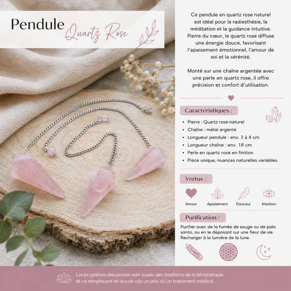 Pendule en Quartz Rose – Amour & Intuition