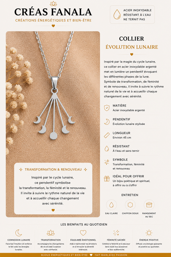 Collier en acier inoxydable – Évolution lunaire argentée